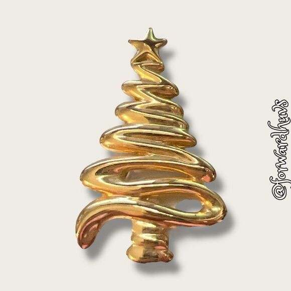 Holiday-Themed Gold-Tone Brooch – Elegant and Festive - Picture 3 of 7